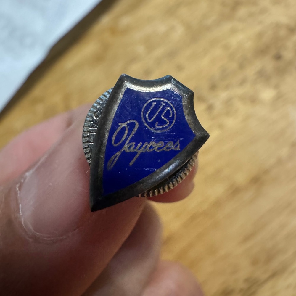 VTG US Jaycees Lapel Pin Blue Enamel Shield Screw Back O.C. Tanner Co. SLC